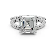 Halo Engagement Ring Setting for Asscher Cut Center with Rope Twist Split Shank and Prong Head in Platinum