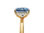Solitaire Engagement Ring Setting for Fancy Blue Radiant Cut Center with Plain Band, Open Basket and Prong Head in Yellow Gold