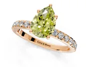 Solitaire Engagement Ring Setting for Fancy Yellow Pear-Shaped Center with Round Cut Pave Band and Prong Head in Rose Gold