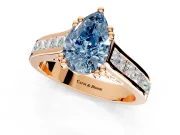 Solitaire Engagement Ring Setting for Fancy Blue Pear-Shaped Center with Channel Band and Double Claw Prong Head in Rose Gold