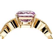 Leaf Engagement Ring Setting for Fancy Pink Asscher Cut Center with Milgrain Accent Band and Prong Head in Yellow Gold