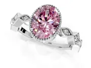 Milgrain Bezel Engagement Ring Setting for Fancy Pink Oval Center with Marquise Stations and Bezel Head in Platinum