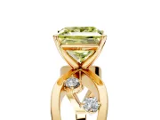 Solitaire Engagement Ring Setting for Fancy Yellow Princess Cut Center with Criss-Cross Accent Band and Prong Head in Yellow Gold