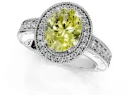 Milgrain Halo Engagement Ring Setting for Fancy Yellow Oval Center with Pave Band and Prong Head in Platinum