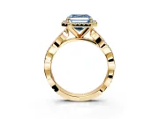 Halo Engagement Ring Setting for Fancy Blue Asscher Cut Center with Pave and Plain Twist Band and Prong Head in Yellow Gold