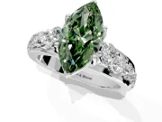 Solitaire Engagement Ring Setting for Fancy Green Marquise Center with Graduated Shared Prongs and Prong Head in Sterling Silver