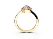Halo Engagement Ring Setting for Fancy Pink Pear-Shaped Center with Inner Milgrain Border and Prong Head in Yellow Gold