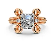 Solitaire Engagement Ring Setting for Radiant Cut Center with Twisted Band and Scroll Prong Head in Rose Gold