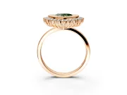 Halo Engagement Ring Setting for Fancy Green Heart-Shaped Center with Milgrain Bezel Rim, Plain Band and Prong Head in Rose Gold