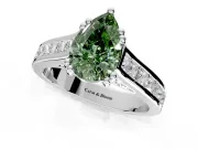 Solitaire Engagement Ring Setting for Fancy Green Pear-Shaped Center with Channel Band and Double Claw Prong Head in Sterling Silver