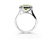 Single Halo Engagement Ring Setting for Fancy Yellow Asscher Cut Center with Corner Claws, Plain Band and Prong Head in Platinum