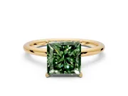 Solitaire Engagement Ring Setting for Fancy Green Princess Cut Center with Plain Band, Open Basket and Prong Head in Yellow Gold