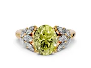 Leaf Cluster Engagement Ring Setting for Fancy Yellow Oval Center with Marquise Accents and Prong Head in Yellow Gold