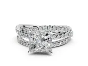 Solitaire Engagement Ring Setting for Princess Cut Center with Woven 3-Strand Pave Band and Prong Head in Sterling Silver