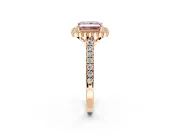Milgrain Floral Halo Engagement Ring Setting for Fancy Pink Princess Cut Center with Pave Band and Prong Head in Rose Gold