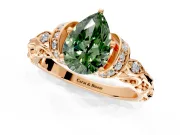 Solitaire Engagement Ring Setting for Fancy Green Pear-Shaped Center with Filigree Band and Prong Head in Rose Gold