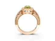 Milgrain Halo Engagement Ring Setting for Fancy Yellow Emerald Cut Center with Pave Band and Prong Head in Rose Gold