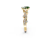 Solitaire Engagement Ring Setting for Fancy Green Oval Center with Bar-Station Pave Twist and Prong Head in Yellow Gold