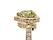 Halo Engagement Ring Setting for Fancy Yellow Heart-Shaped Center with Metal-Rimmed Halo, Pave Band and Prong Head in Yellow Gold