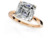 Solitaire Engagement Ring Setting for Asscher Cut Center with Thin Rounded Plain Band and Prong Head in Rose Gold