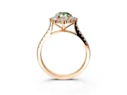 Halo Engagement Ring Setting for Fancy Green Pear-Shaped Center with Single-Row Pave, Open Basket and Prong Head in Rose Gold
