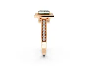 Halo Engagement Ring Setting for Fancy Green Princess Cut Center with Outer Bezel Rim, Pave Band and Prong Head in Rose Gold