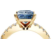 Solitaire Engagement Ring Setting for Fancy Blue Princess Cut Center with Single Row Accent Band and Prong Head in Yellow Gold