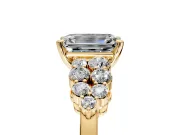 Cluster Engagement Ring Setting for Emerald Cut Center with 2-Row Shoulder Clusters and Prong Head in Yellow Gold