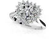 Starburst Halo Engagement Ring Setting for Heart-Shaped Center with Thin Round-Wire Band and Prong Head in Platinum