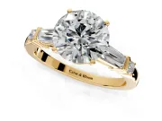 Bar-Set Engagement Ring Setting for Round Cut Center with Tapered Baguette Accents and Prong Head in Yellow Gold