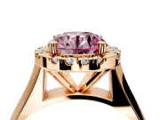 Halo Engagement Ring Setting for Fancy Pink Round Cut Center with Square Band and Prong Head in Rose Gold