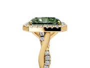 Halo Engagement Ring Setting for Fancy Green Radiant Cut Center with Twist Band and Prong Head in Yellow Gold