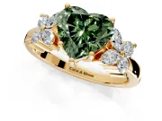 Floral Engagement Ring Setting for Fancy Green Heart-Shaped Center with Marquise Cluster Shoulders and Prong Head in Yellow Gold