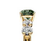 5 Stone Engagement Ring Setting for Fancy Green Cushion Cut Center with Graduated Accents and Prong Head in Yellow Gold
