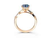 Baguette Engagement Ring Setting for Fancy Blue Round Cut Center with Alternating Bar-Set Band and Prong Head in Rose Gold
