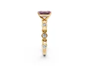 Solitaire Engagement Ring Setting for Fancy Pink Emerald Cut Center with Beaded Bezel Station Band and Prong Head in Yellow Gold