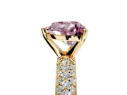 Solitaire Engagement Ring Setting for Fancy Pink Heart-Shaped Center with Domed Multi-Row Pave Band and Prong Head in Yellow Gold