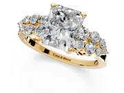 Cluster Engagement Ring Setting for Radiant Cut Center with 2-Row Shoulder Clusters and Prong Head in Yellow Gold