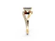 Solitaire Engagement Ring Setting for Emerald Cut Center with Pave Bypass Swirl Band and Prong Head in Yellow Gold