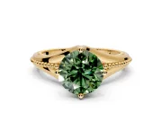 Solitaire Engagement Ring Setting for Fancy Green Round Cut Center with Milgrain Cathedral Band and Prong Head in Yellow Gold