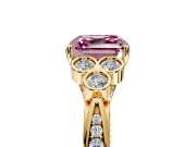 Cluster Engagement Ring Setting for Fancy Pink Asscher Cut Center with Bezel Accent Clusters and Prong Head in Yellow Gold