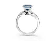 Solitaire Engagement Ring Setting for Fancy Blue Asscher Cut Center with Pave Bypass Twist Band and Prong Head in Platinum