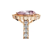 Milgrain Floral Halo Engagement Ring Setting for Fancy Pink Pear-Shaped Center with Pave Band and Prong Head in Rose Gold