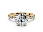 Solitaire Engagement Ring Setting for Round Cut Center with Fine Pave Band and Claw Prong Head in Yellow Gold
