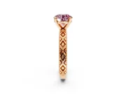 Solitaire Engagement Ring Setting for Fancy Pink Round Cut Center with Milgrain X Pattern Band and Prong Head in Rose Gold