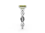 Solitaire Engagement Ring Setting for Fancy Yellow Emerald Cut Center with Accented Twist Band and Leaf Prong Head in Platinum