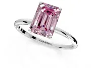Solitaire Engagement Ring Setting for Fancy Pink Emerald Cut Center with Straight Thin Band and Prong Head in White Gold