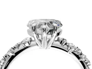 Solitaire Engagement Ring Setting for Heart-Shaped Center with Trailing Leaf Accent Band and Prong Head in White Gold