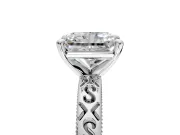 Solitaire Engagement Ring Setting for Radiant Cut Center with Scrollwork Band and Prong Head in Platinum