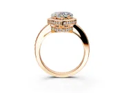 Halo Engagement Ring Setting for Heart-Shaped Center with Metal-Rimmed Halo, Pave Band and Prong Head in Rose Gold